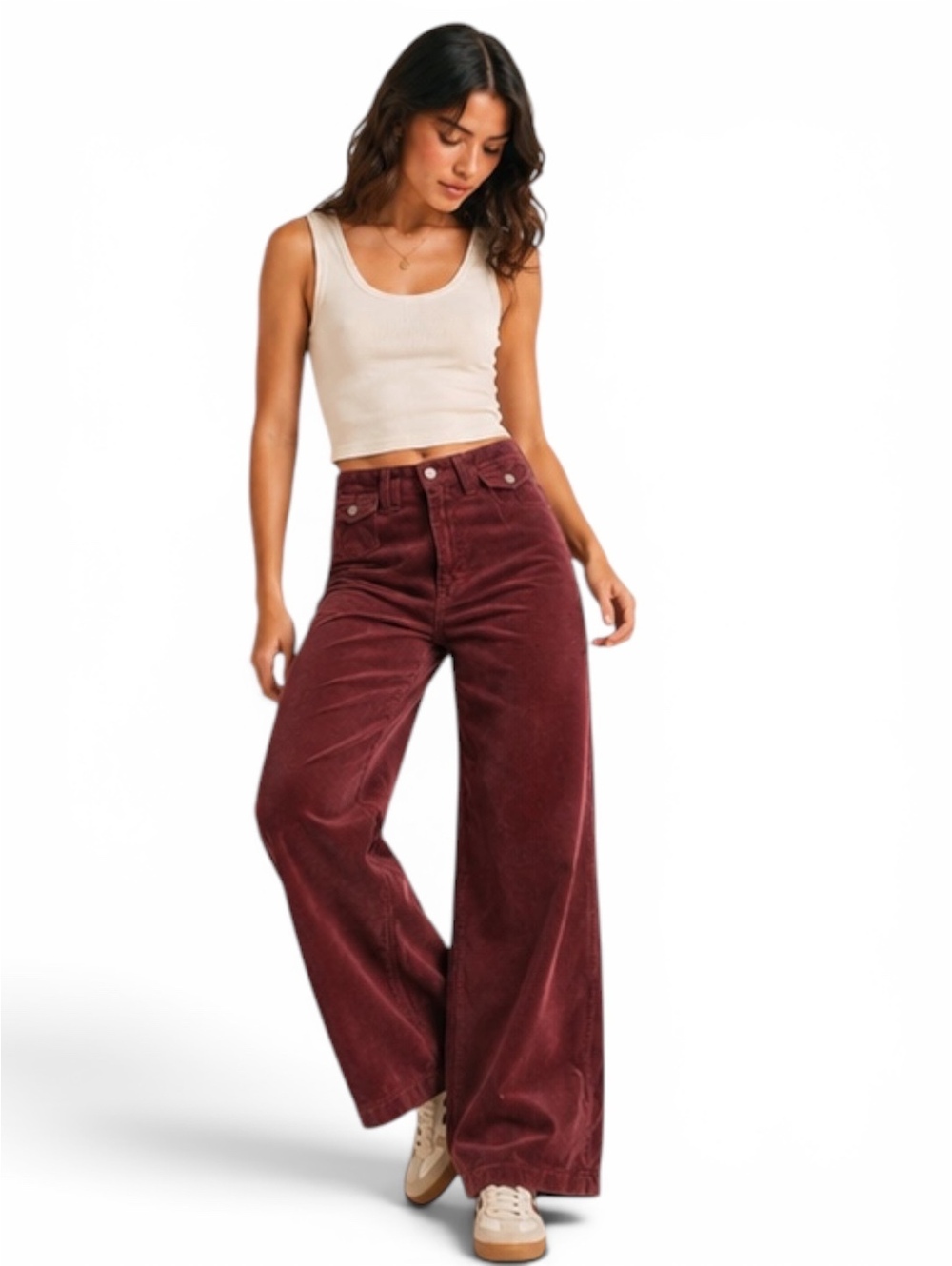 We The Free Corduroy Pants Women Garnet High Rise Wide Leg Sz 29 NWT